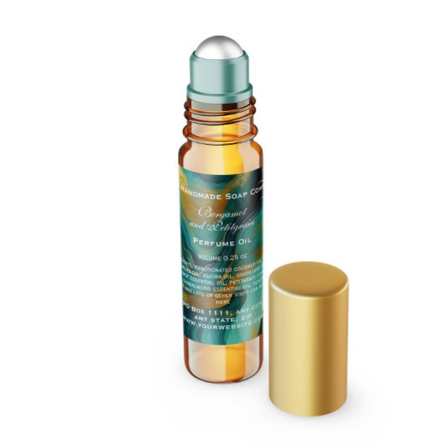 Teal Green and Faux Gold Perfume Roller Bottle Square Sticker (Creator Uploaded)