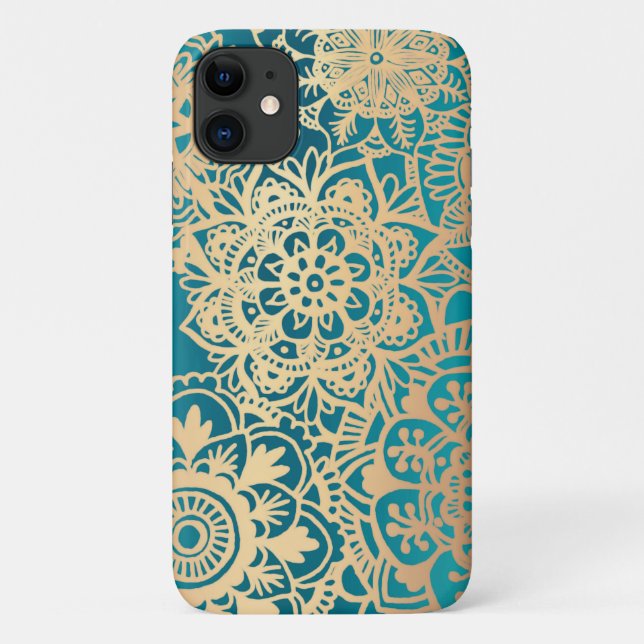 Teal Green and Gold Mandala Pattern Case (Back)