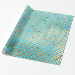 Teal Green and Purple Mermaid Scales Pattern Wrapping Paper