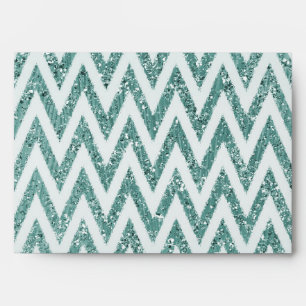 Teal Green and White Faux Glitter Zigzag Envelopes