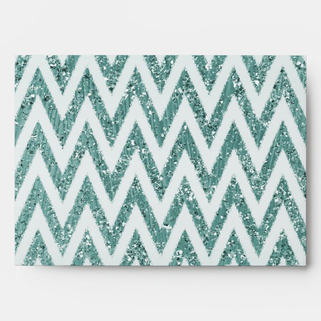 Teal Green and White Faux Glitter Zigzag Envelopes (Front)