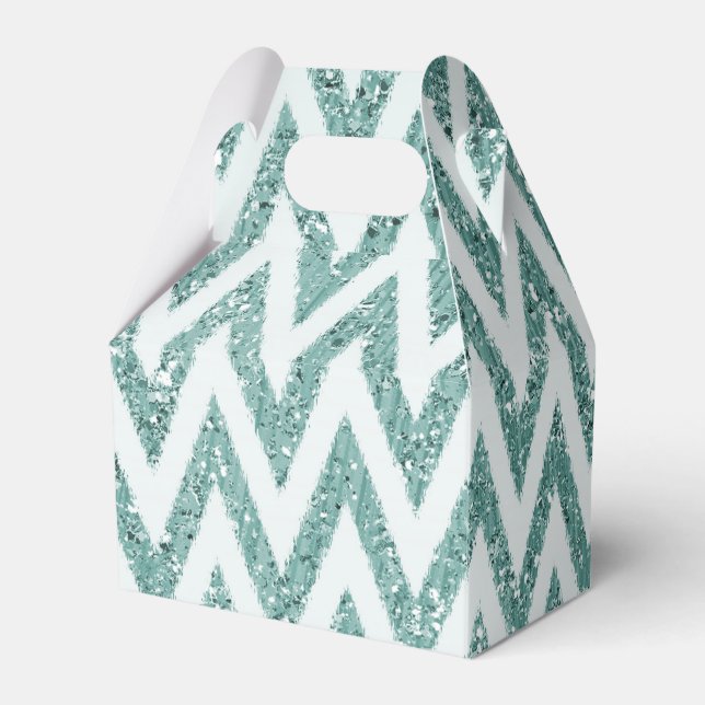 Teal Green and White Faux Glitter Zigzag Favour Box (Back Side)