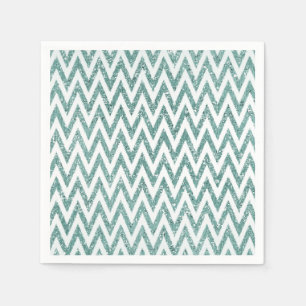 Teal Green and White Faux Glitter Zigzag Napkin