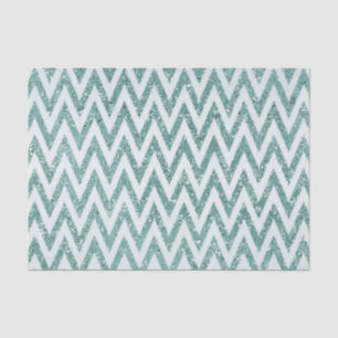 Teal Green and White Faux Glitter Zigzag Tissue Paper