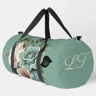 Teal green and white rose duffle bag