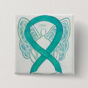 Teal Green Angel Awareness Ribbon Art Lapel Pin