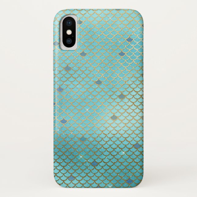 Teal Green Aqua Mermaid Scales Pattern Case-Mate iPhone Case (Back)