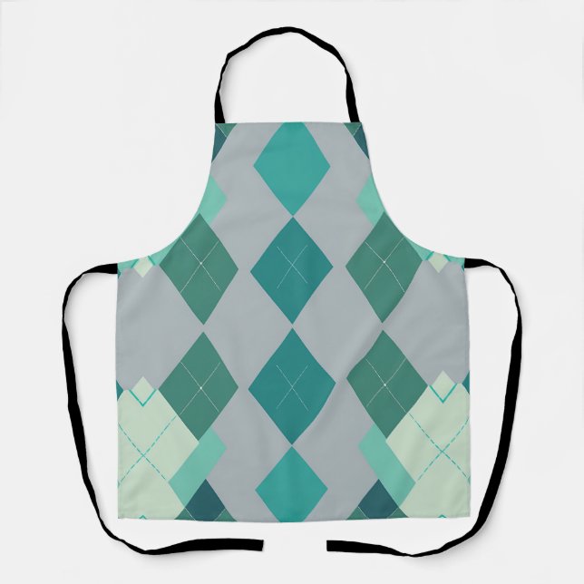 Teal Green Argyle Diamond Pattern Apron (Front)