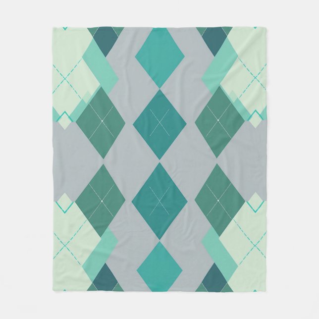Teal Green Argyle Diamond Pattern Fleece Blanket (Front)