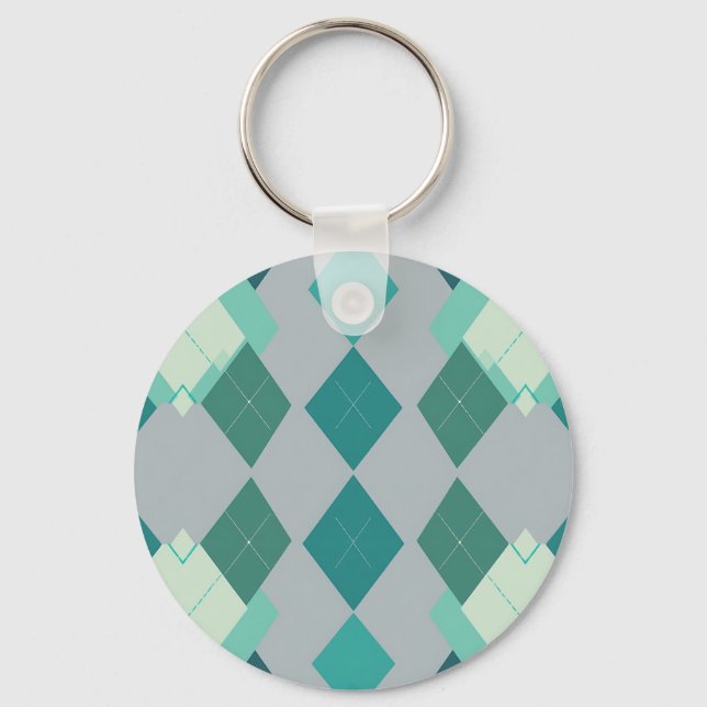 Teal Green Argyle Diamond Pattern Key Ring (Front)