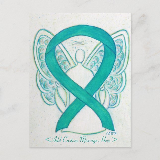 Teal Green Awareness Ribbon Angel Custom Postcard (Front)