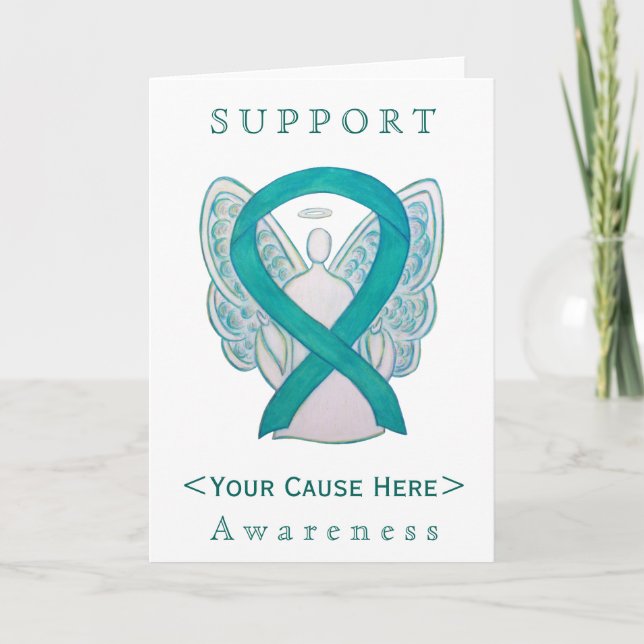 Teal Green Awareness Ribbon Angel Customised Card (Front)