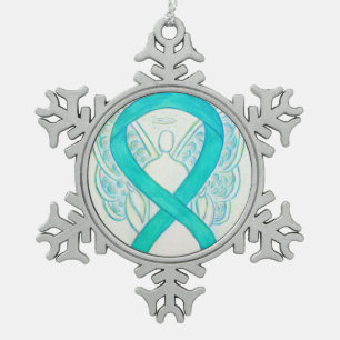 Teal Green Awareness Ribbon Angel Ornament