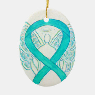 Teal Green Awareness Ribbon Angel Ornament