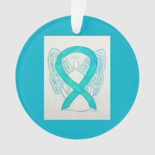 Teal Green Awareness Ribbon Angel Ornaments