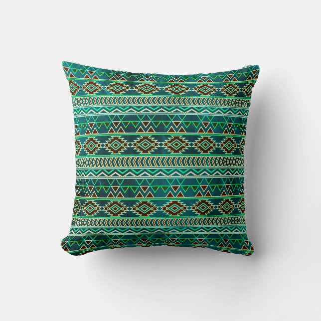 Teal Green Aztec Tribal Pattern Cushion (Front)