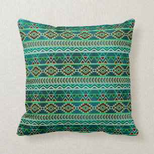 Teal Green Aztec Tribal Pattern Cushion
