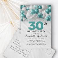 Teal Green Balloon Glitter Any Age Birthday