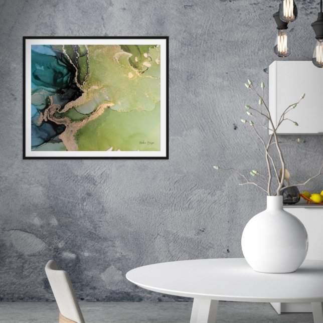 Teal Green Black Gold Abstract Alcohol Ink Poster (Creator Uploaded)
