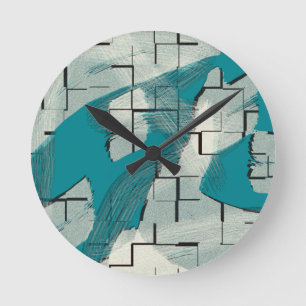 Teal Green Blue Abstract Pattern Round Clock