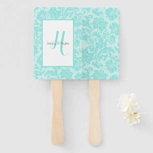 Teal green/blue damask vintage print hand fan