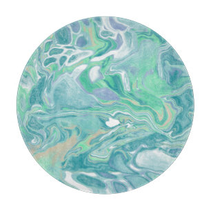 Teal Green Blue Marble Fluid Art  Cutting Board