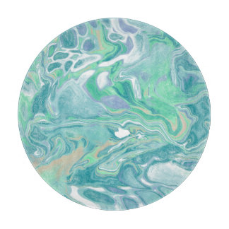 Teal Green Blue Marble Fluid Art Cutting Board