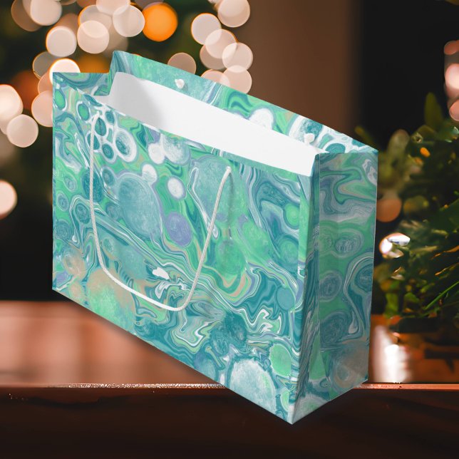 Teal Green Blue Marble Fluid Art  Large Gift Bag (Creator Uploaded)