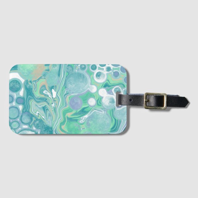 Teal Green Blue Marble Fluid Art  Luggage Tag (Front Horizontal)