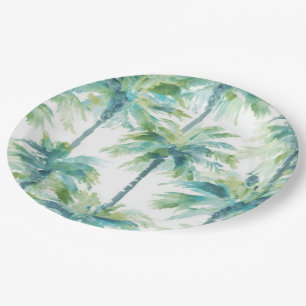 Teal Green Blue Palm Trees Paper Plate