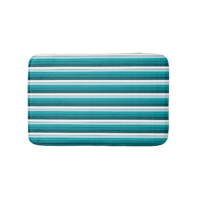 Teal Green Blue White Stripes Bath Mat (Front)