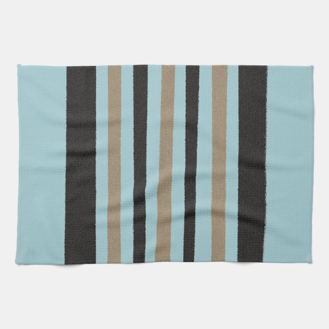 Teal Green Blue Yellow Black Stripes Tea Towel (Horizontal)
