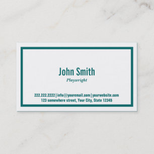 Teal Green Border Playwright Business Card
