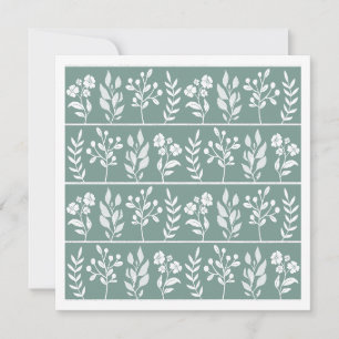 Teal Green Botanic Stripe Floral Garden Art Card