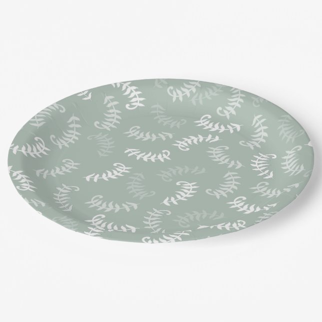 Teal Green Botanical Leaves  Paper Plate (Angled)