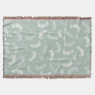 Teal Green Botanical Leaves Throw Blanket