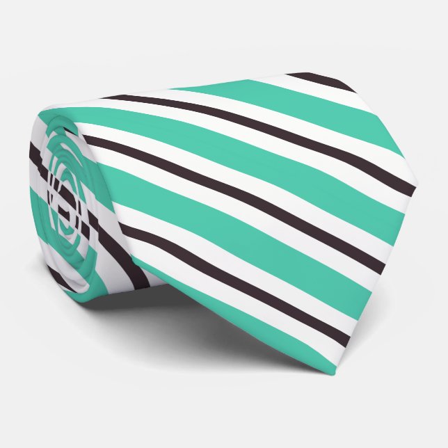 Teal Green Brown Black White Stripes Tie (Rolled)
