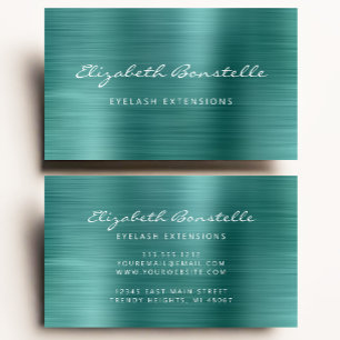 Teal Green Brushed Metal Script Lash Extension Business Card