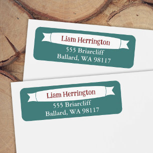 Teal Green & Burgundy Address Label with Banner