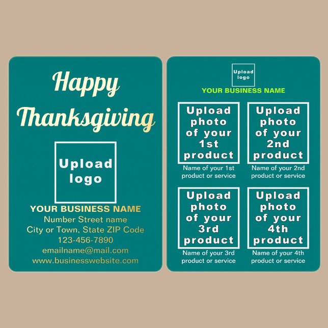 Teal Green Business Brand on Thanksgiving (Teal green business brand with products or services on Thanksgiving foil holiday card.)