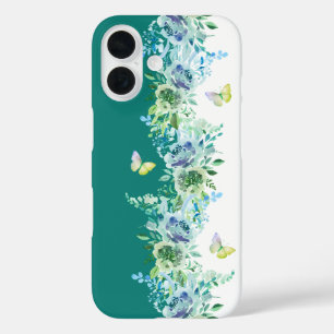 Teal Green Butterfly Floral Phone Case