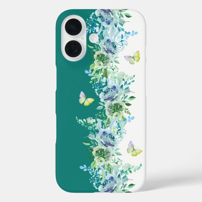 Teal Green Butterfly Floral Phone Case (Back)