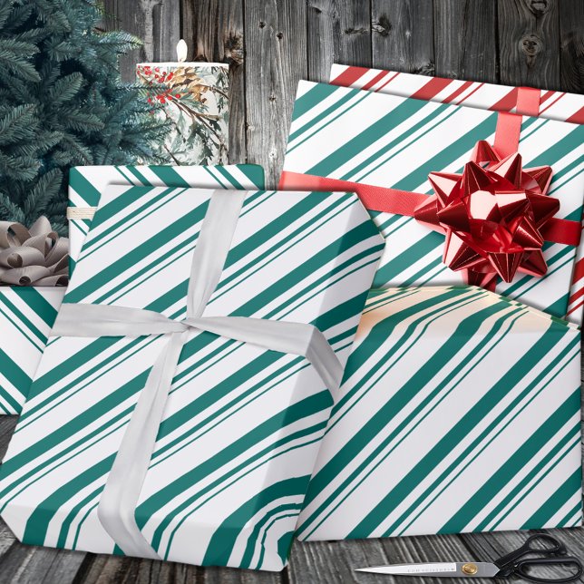 Teal Green Candy Cane Stripe Holiday Wrapping Paper (Teal Green Candy Cane Stripe Holiday Wrapping Paper in 6 and 15 foot long 30 Inch Width Rolls
)