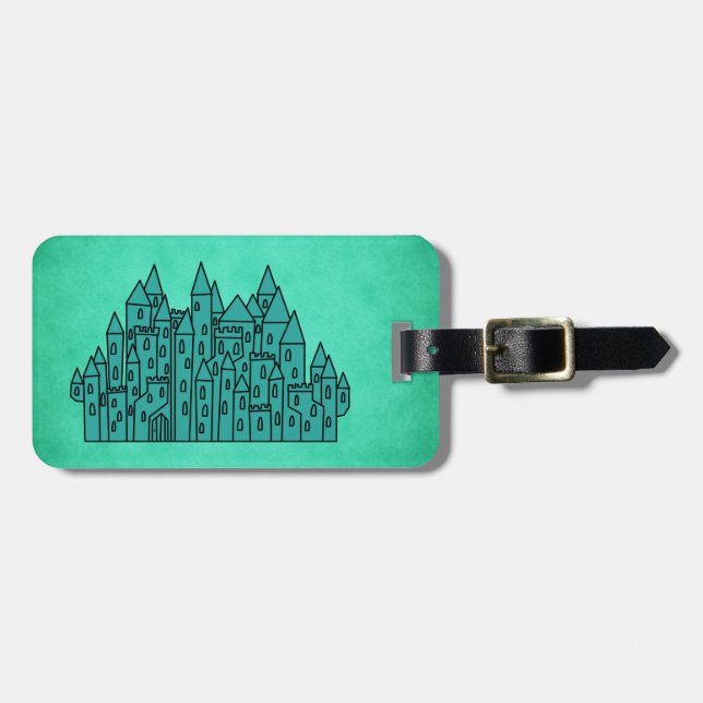 Teal Green Castle. Luggage Tag (Front Horizontal)