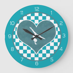 Teal Green Chequered Gymnastics Large Clock