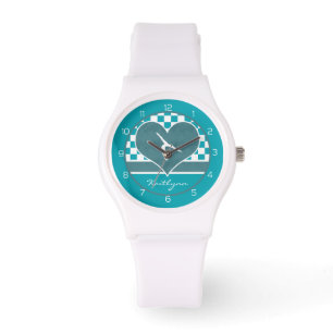 Teal Green Chequered Gymnastics with Monogram Watch