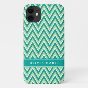 Teal Green Chevron Pattern with Name Case-Mate iPhone Case
