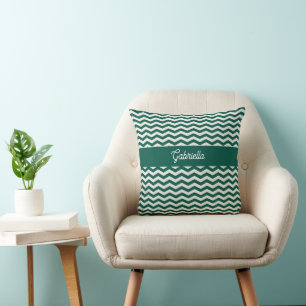 Teal Green Chevron zig zag stripe pattern Cushion