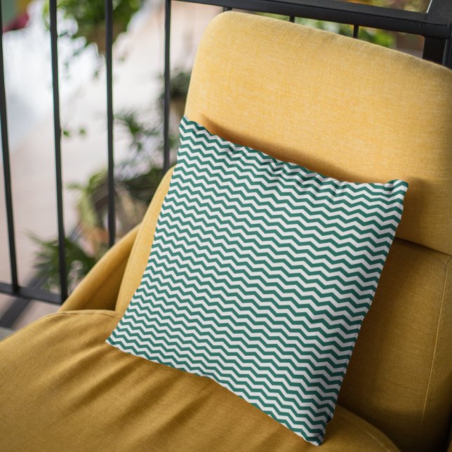 Teal Green Chevron zig zag stripe pattern Cushion (Creator Uploaded)