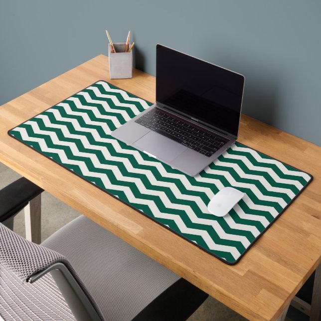 Teal Green Chevron zig zag stripe pattern Desk Mat (Office 2)